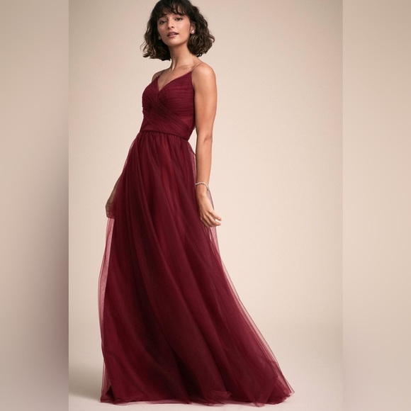 Anthropologie BHLDN Camden Dress Burgundy Red Sweetheart Tulle Dress Bodice 14 - Picture 2 of 16